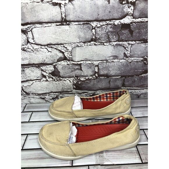Crocs Melbourne II Khaki Canvas Slip on Loafers Boat Shoes Women’s Sz 6M US/36EU - Picture 4 of 16